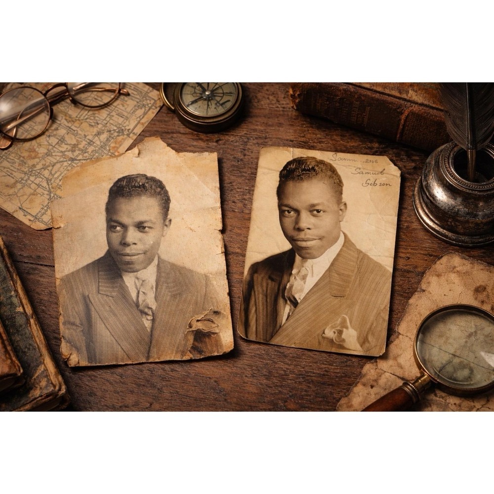 Pair 1926 Studio Portrait Photographs African American Gentleman Samuel Handsome